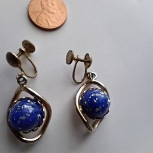 Vintage Faux Lapis Lazuli Screw Back Earrings